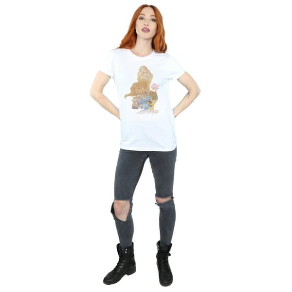 Disney Princess Dam/Tjej Belle Fylld Silhuett Bomull Boyfriend T-shirt