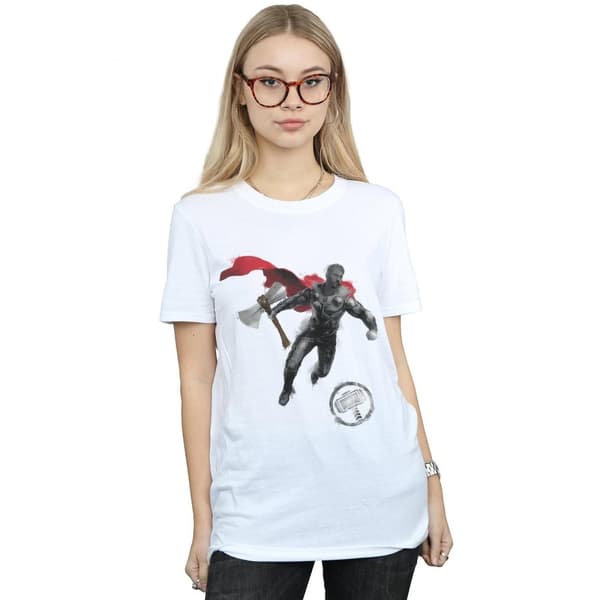 Marvel Womens/Ladies Avengers Endgame Painted Thor Cotton Boyfriend T-Shirt