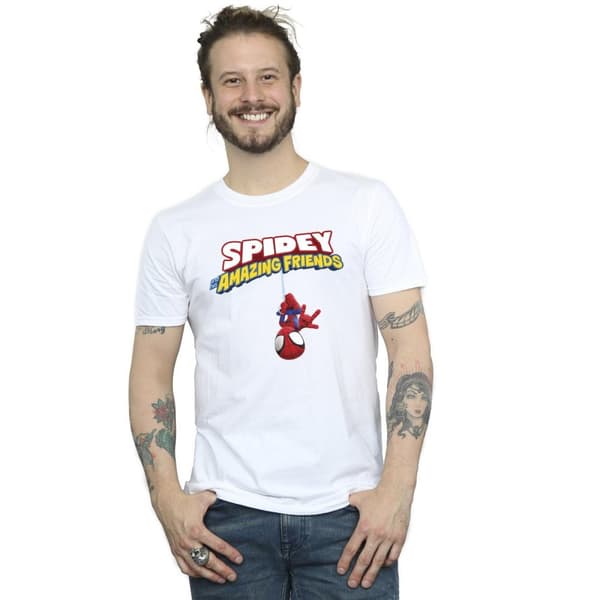 Marvel Mens Spider-Man Hanging Upside Down T-Shirt