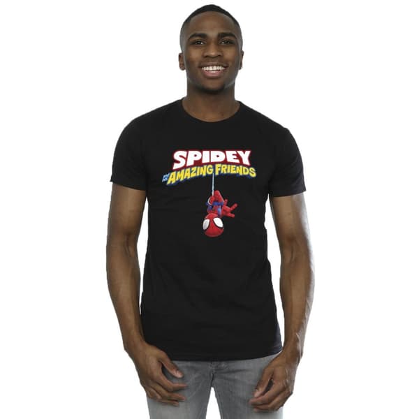 Marvel Mens Spider-Man Hanging Upside Down T-Shirt