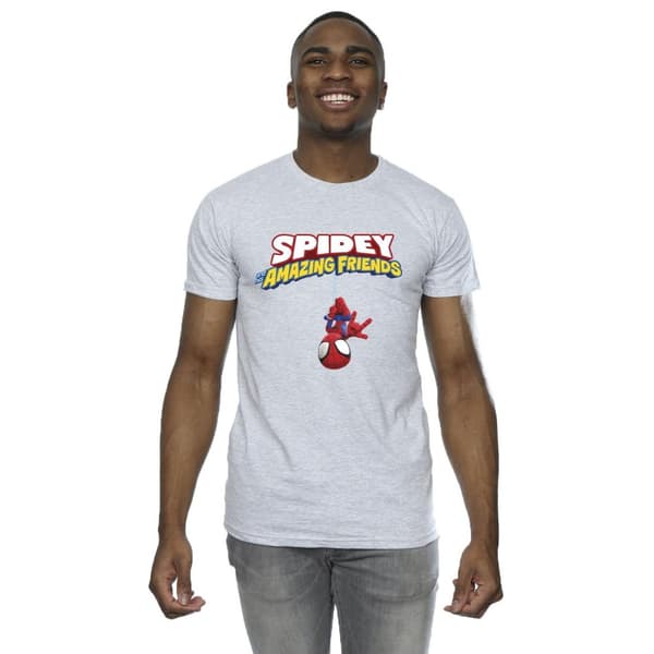 Marvel Mens Spider-Man Hanging Upside Down T-Shirt