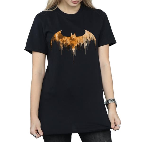 DC Comics Womens/Ladies Batman Arkham Knight Halloween Moon Logo Fill Cotton Boyfriend T-Shirt