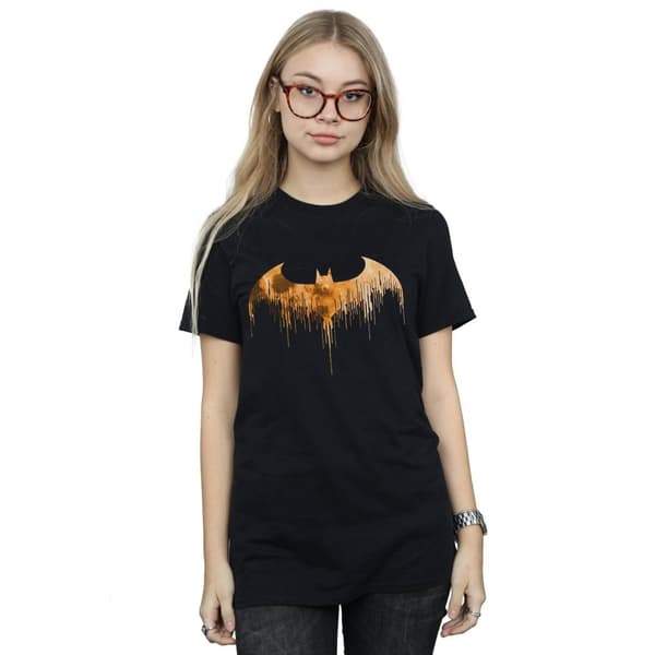 DC Comics Womens/Ladies Batman Arkham Knight Halloween Moon Logo Fill Cotton Boyfriend T-Shirt