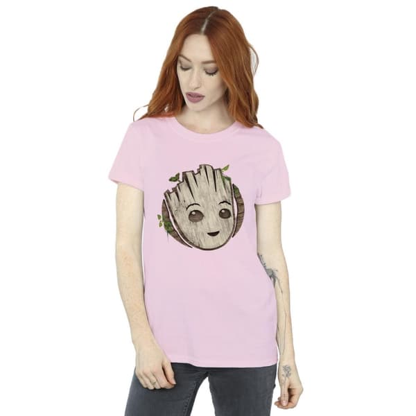 Marvel Dam/Tjej I Am Groot Trähuvud Bomull Boyfriend T-shirt