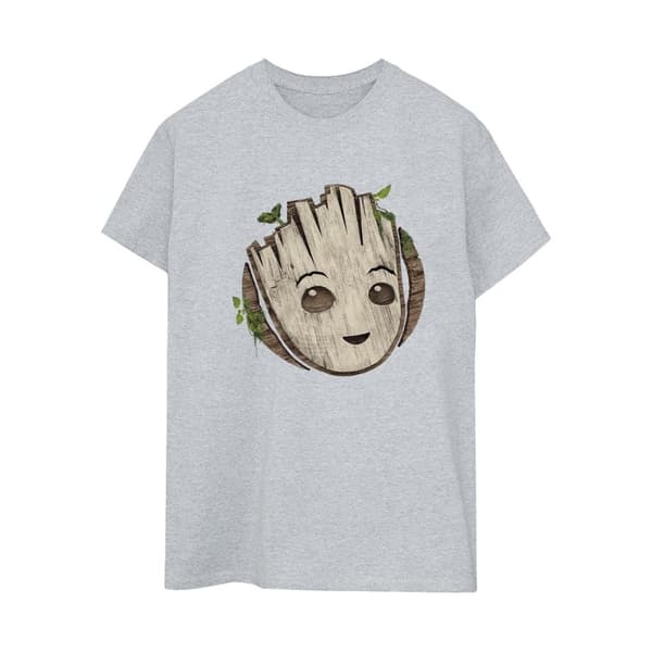 Marvel Dam/Tjej I Am Groot Trähuvud Bomull Boyfriend T-shirt