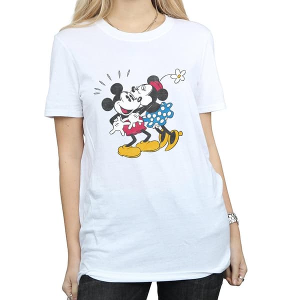 Disney Womens/Ladies Mickey Mouse Mickey And Minnie Kiss Cotton Boyfriend T-Shirt