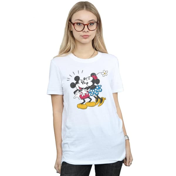 Disney Womens/Ladies Mickey Mouse Mickey And Minnie Kiss Cotton Boyfriend T-Shirt