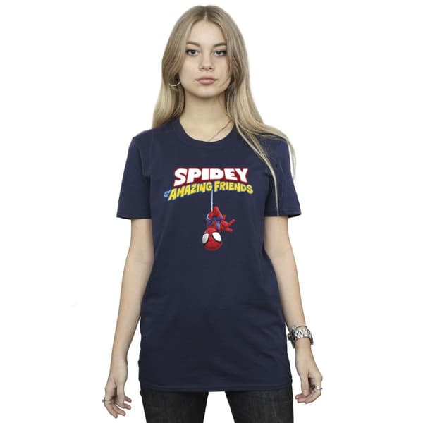 Marvel Womens/Ladies Spider-Man Hanging Upside Down Cotton Boyfriend T-Shirt