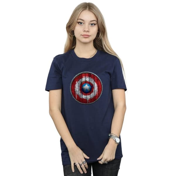 Marvel Womens/Ladies Captain America Wooden Shield Cotton Boyfriend T-Shirt