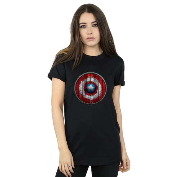 Marvel Womens/Ladies Captain America Wooden Shield Cotton Boyfriend T-Shirt