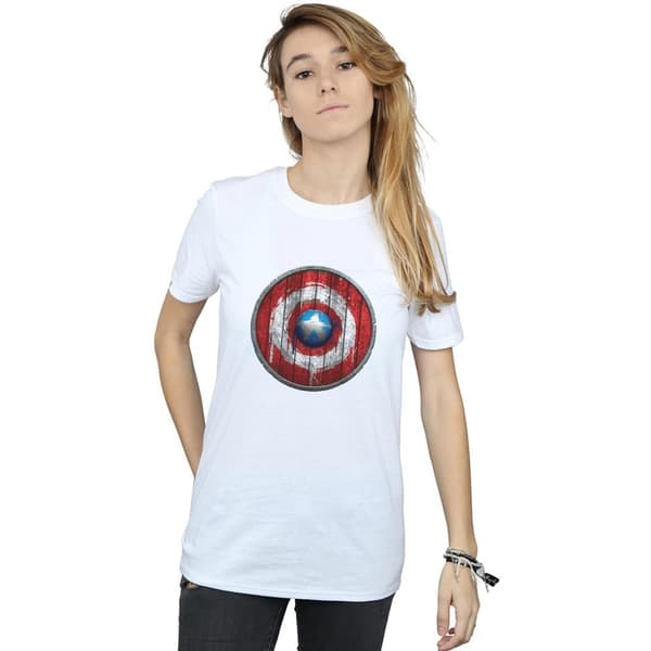 Marvel Womens/Ladies Captain America Wooden Shield Cotton Boyfriend T-Shirt