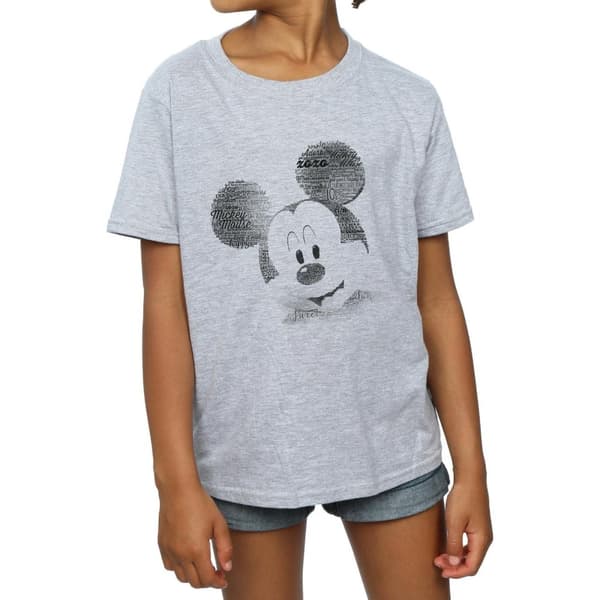 Disney Girls Mickey Mouse Text Face Cotton T-Shirt