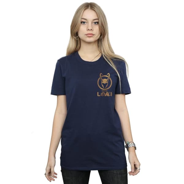 Marvel Womens/Ladies Loki Horn Logo Faux Pocket Cotton Boyfriend T-Shirt