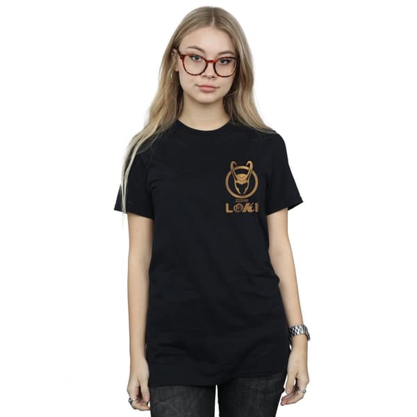 Marvel Womens/Ladies Loki Horn Logo Faux Pocket Cotton Boyfriend T-Shirt