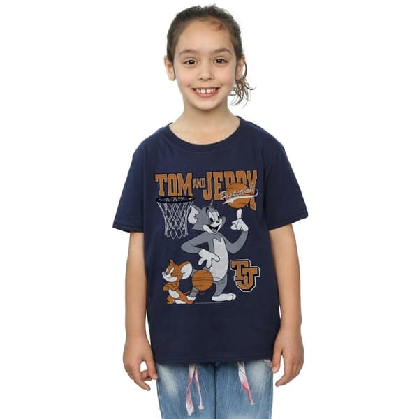 Tom And Jerry T-shirt i bomull för flickor med snurrande basketboll