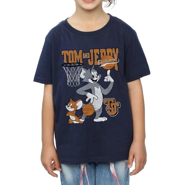 Tom And Jerry T-shirt i bomull för flickor med snurrande basketboll