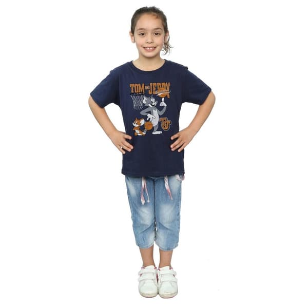 Tom And Jerry T-shirt i bomull för flickor med snurrande basketboll