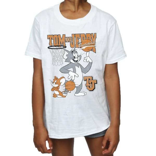 Tom And Jerry T-shirt i bomull för flickor med snurrande basketboll