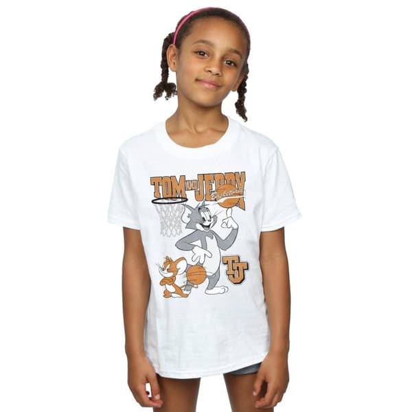 Tom And Jerry T-shirt i bomull för flickor med snurrande basketboll