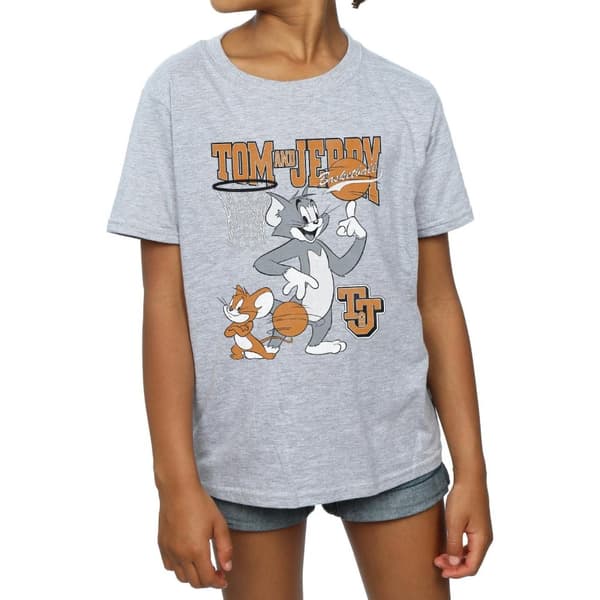 Tom And Jerry T-shirt i bomull för flickor med snurrande basketboll