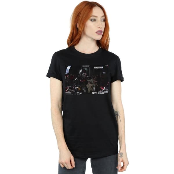 Star Wars Womens/Ladies The Mandalorian Mando And Co-Pilot Cotton Boyfriend T-Shirt