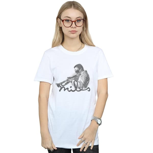 Miles Davis Womens/Ladies Profile Sketch Cotton Boyfriend T-Shirt