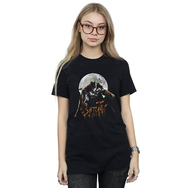 DC Comics Womens/Ladies Batman Arkham Knight Halloween Moon Cotton Boyfriend T-Shirt