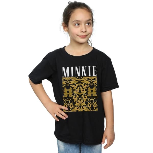 Disney Girls Minnie Mouse Baroque Pattern Cotton T-Shirt