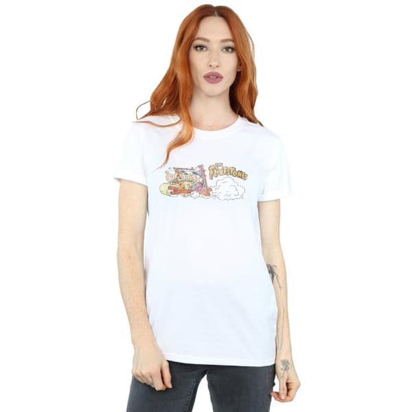 The Flintstones Womens/Ladies Family Car Distressed Cotton Boyfriend T-Shirt