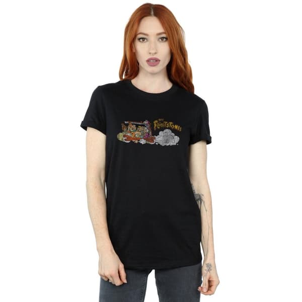 The Flintstones Womens/Ladies Family Car Distressed Cotton Boyfriend T-Shirt