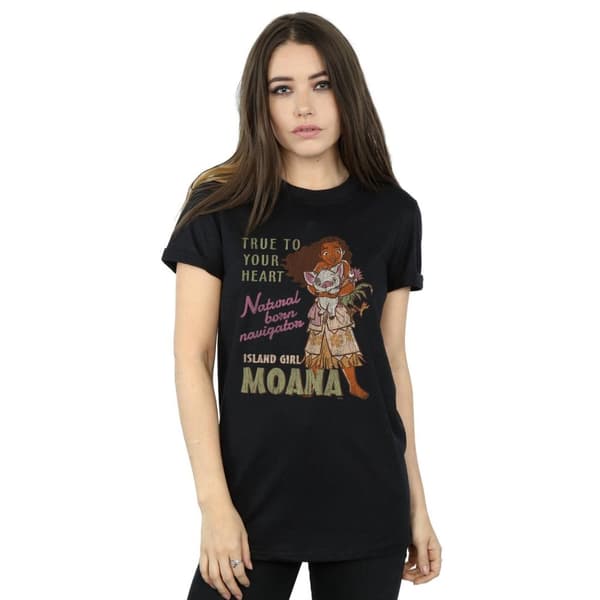 Disney Womens/Ladies Moana Natural Born Navigator Cotton Boyfriend T-Shirt