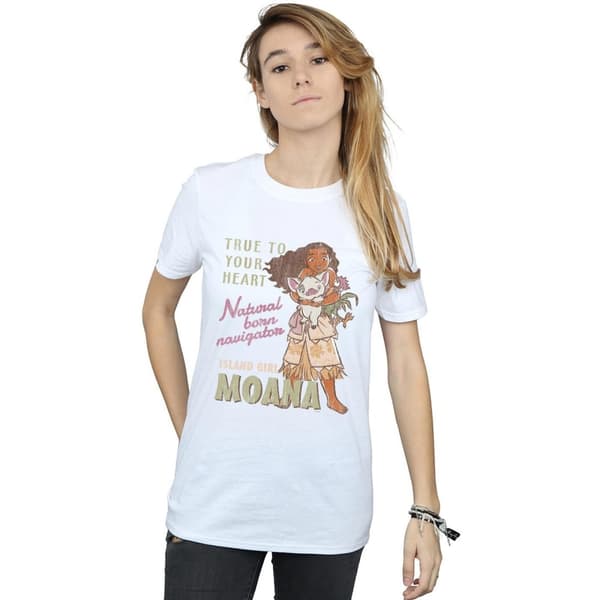 Disney Womens/Ladies Moana Natural Born Navigator Cotton Boyfriend T-Shirt