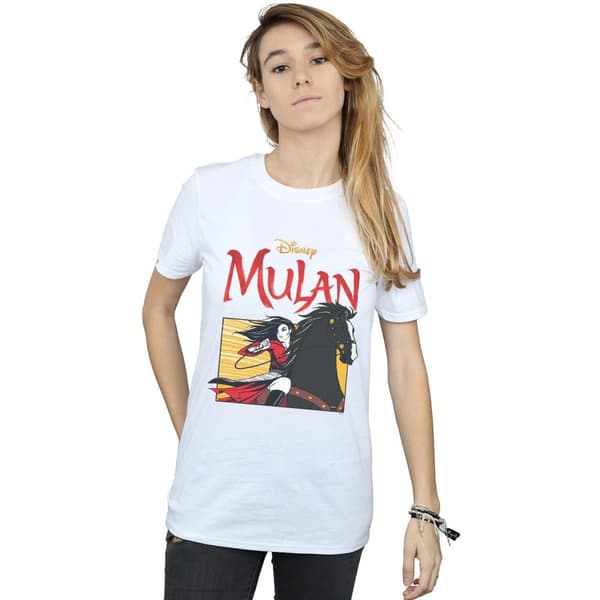 Disney Dam/Lady Mulan Movie Horse Frame Boyfriend T-shirt i bomull