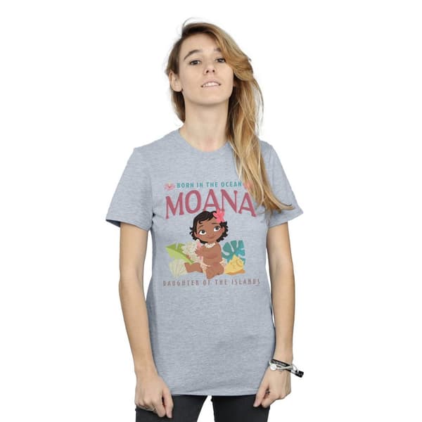 Disney Womens/Ladies Moana Born In The Ocean Cotton Boyfriend T-Shirt