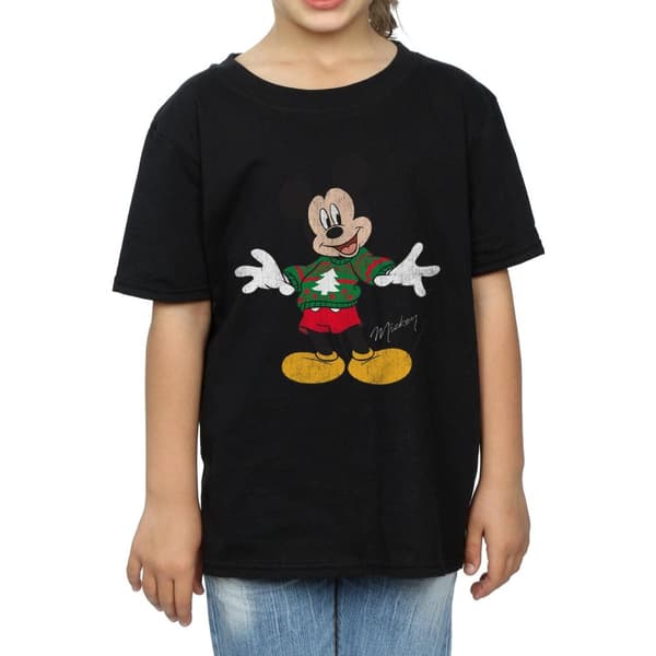 Disney Girls Mickey Mouse Christmas Jumper Cotton T-Shirt