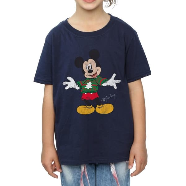 Disney Girls Mickey Mouse Christmas Jumper Cotton T-Shirt