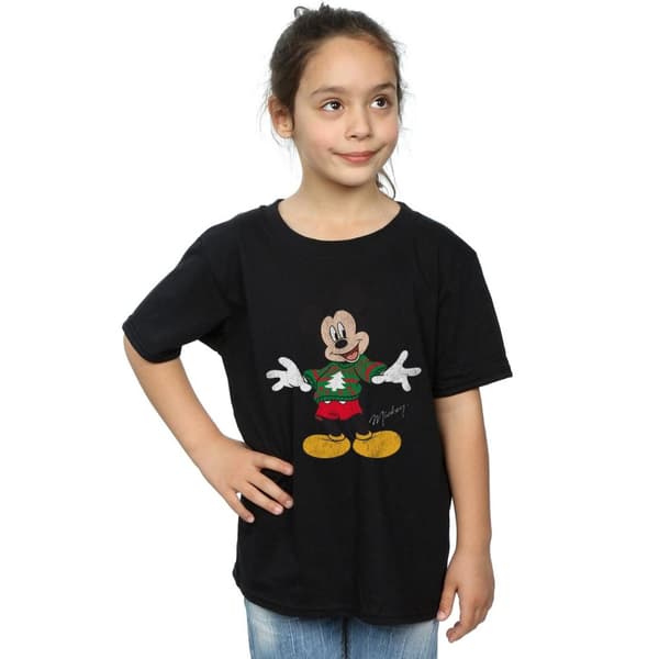 Disney Girls Mickey Mouse Christmas Jumper Cotton T-Shirt