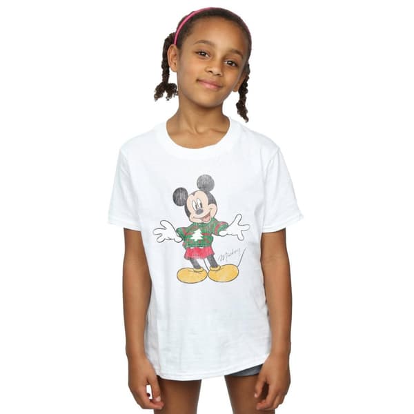 Disney Girls Mickey Mouse Christmas Jumper Cotton T-Shirt
