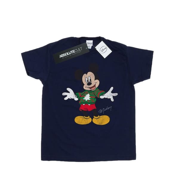 Disney Girls Mickey Mouse Christmas Jumper Cotton T-Shirt