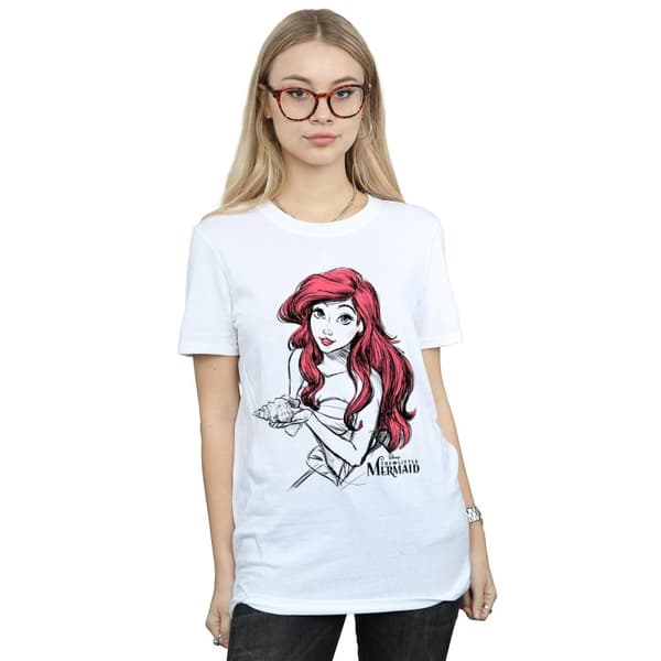 Disney Dam/dam Ariel Shell Sketch Bomull Boyfriend T-shirt