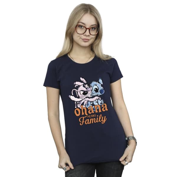 Disney Dam/Tjej Lilo And Stitch Ohana Angel Hug Bomulls-T-shirt