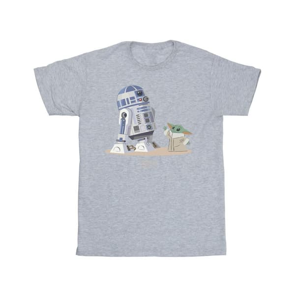 Star Wars Girls The Mandalorian R2D2 And Grogu Cotton T-Shirt Sports Grey 12-13 Years
