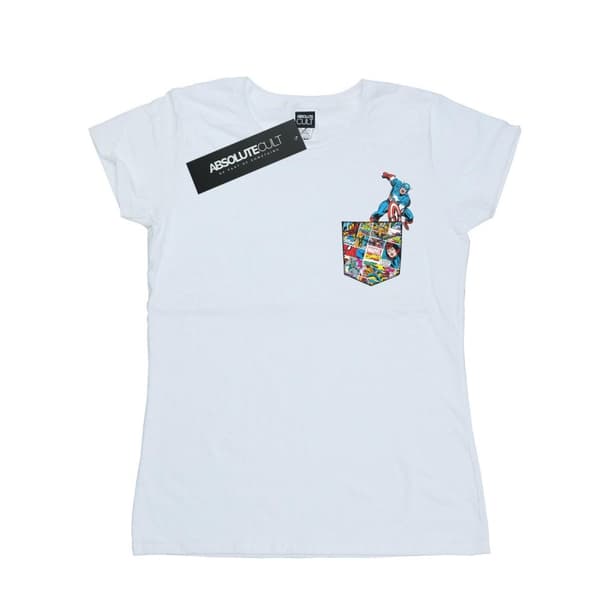 Marvel Womens/Ladies Captain America Faux Pocket Cotton T-Shirt