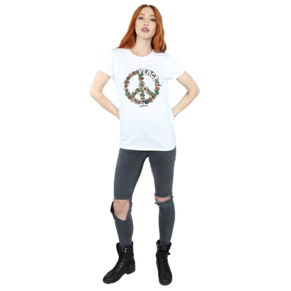 Woodstock Womens/Ladies Floral Peace Cotton Boyfriend T-Shirt