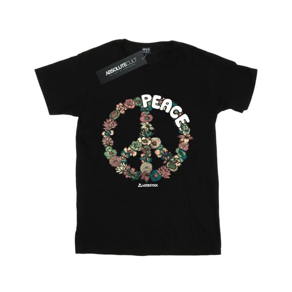 Woodstock Womens/Ladies Floral Peace Cotton Boyfriend T-Shirt