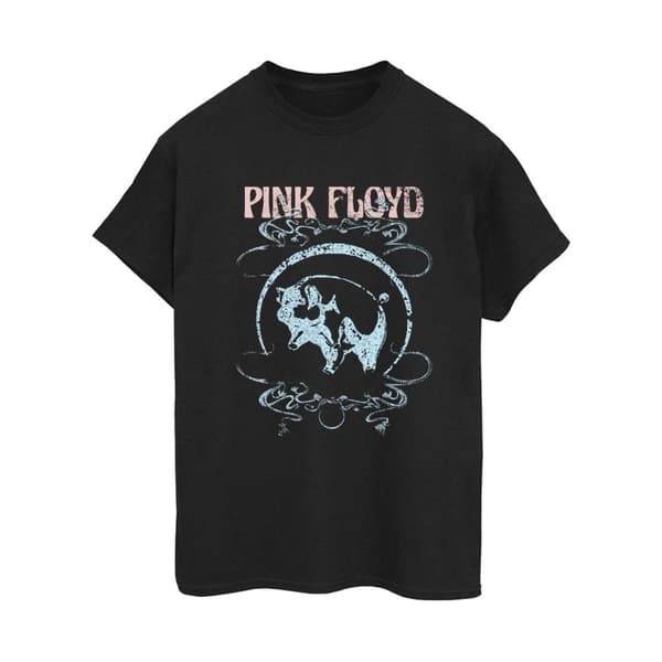 Pink Floyd Womens/Ladies Pig Swirls Cotton Boyfriend T-Shirt Black 4XL