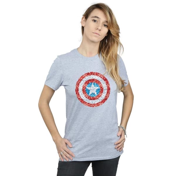 Marvel Dam/dam Captain America - pixelerad sköld Boyfriend-t-shirt i bomull