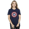 Miniatyrbild 2 av 3: Marvel Dam/dam Captain America - pixelerad sköld Boyfriend-t-shirt i bomull