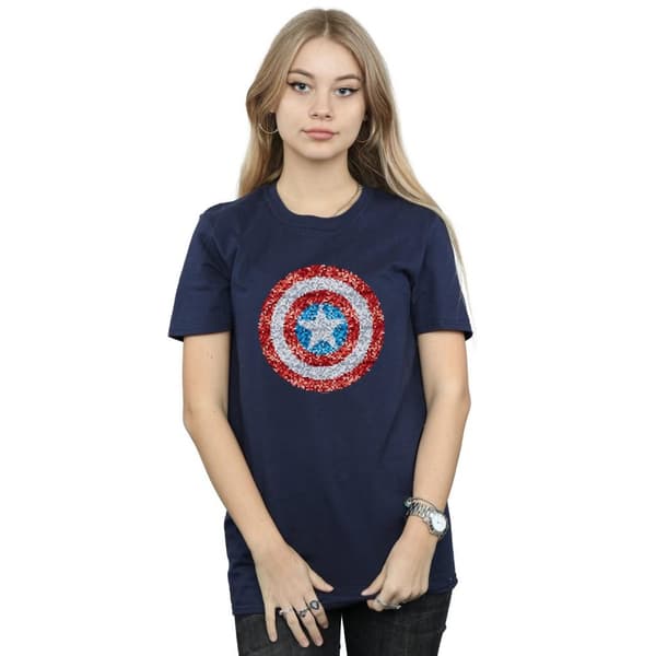 Marvel Dam/dam Captain America - pixelerad sköld Boyfriend-t-shirt i bomull