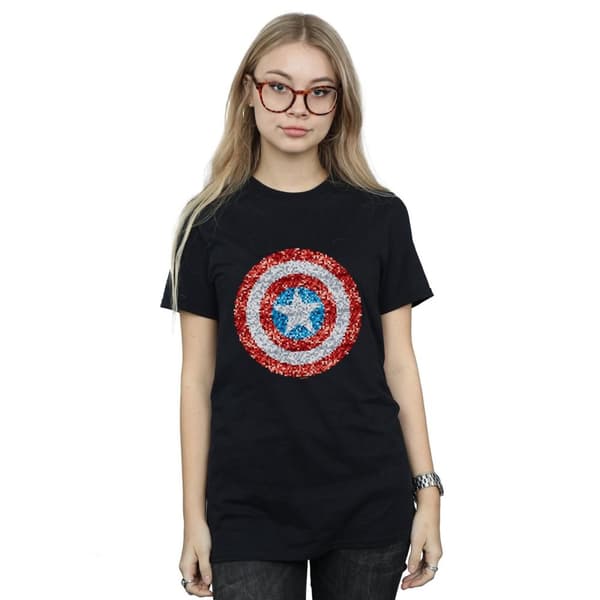 Marvel Dam/dam Captain America - pixelerad sköld Boyfriend-t-shirt i bomull